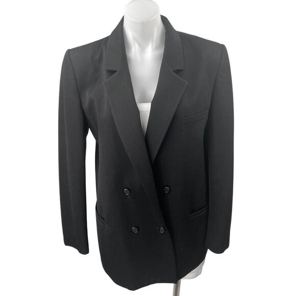 Saville 100% Wool Womens Black Double Breasted Long Sleeve Blazer Coat Jacket 12 - Picture 1 of 5